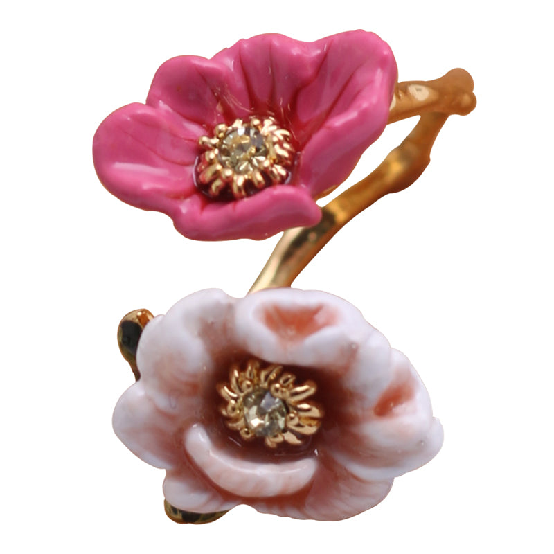 Three-Dimensional Flower Enamel Ring for Women