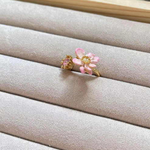 Three-Dimensional Flower Enamel Ring for Women